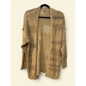 Grecerelle Women's Large Beige Open Knit Cardigan Boho Crochet Lightweight